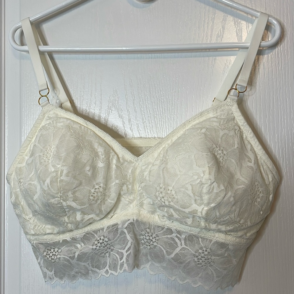 Aerie Anytime Lace Padded Plunge Bralette Ivory XXL